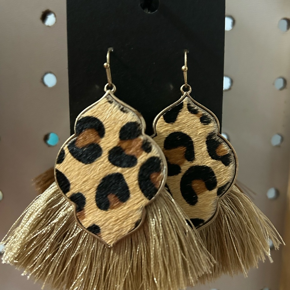 Leopard Print Tassel Earrings